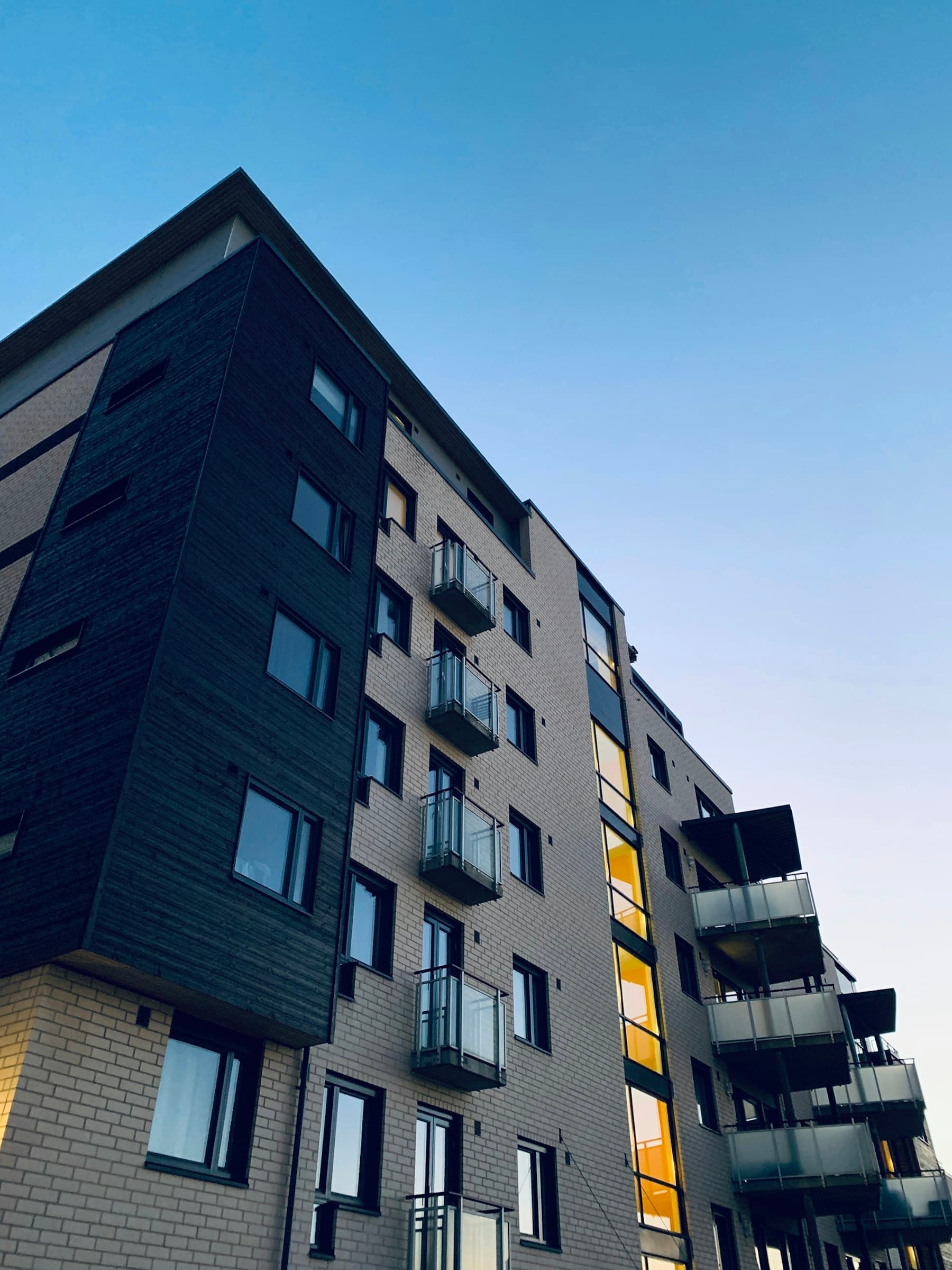 Low-rise residential apartment building with balconies